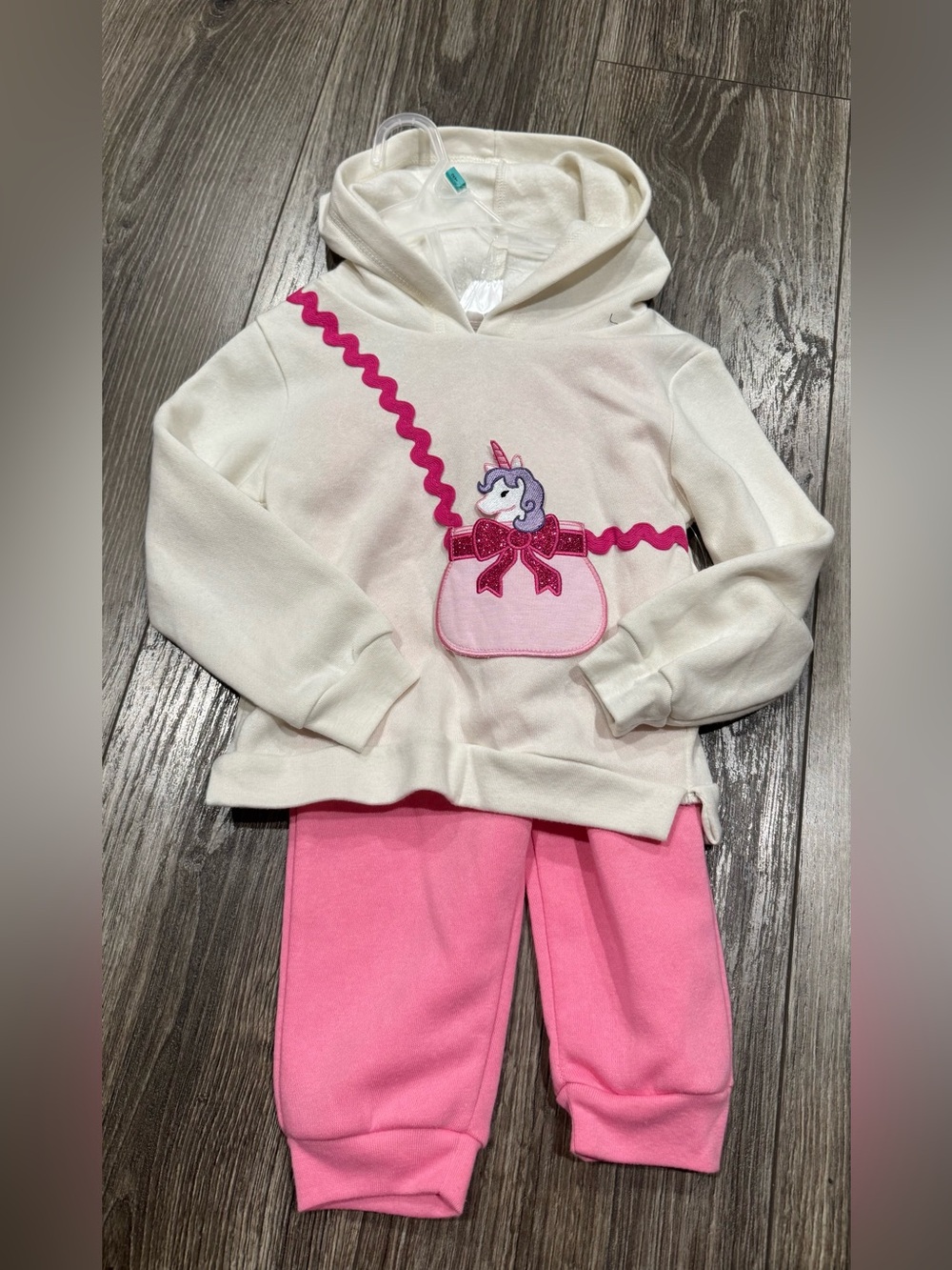 NWT Kidgets Cream Hoodie & Pink Pants Unicorn Matching Set